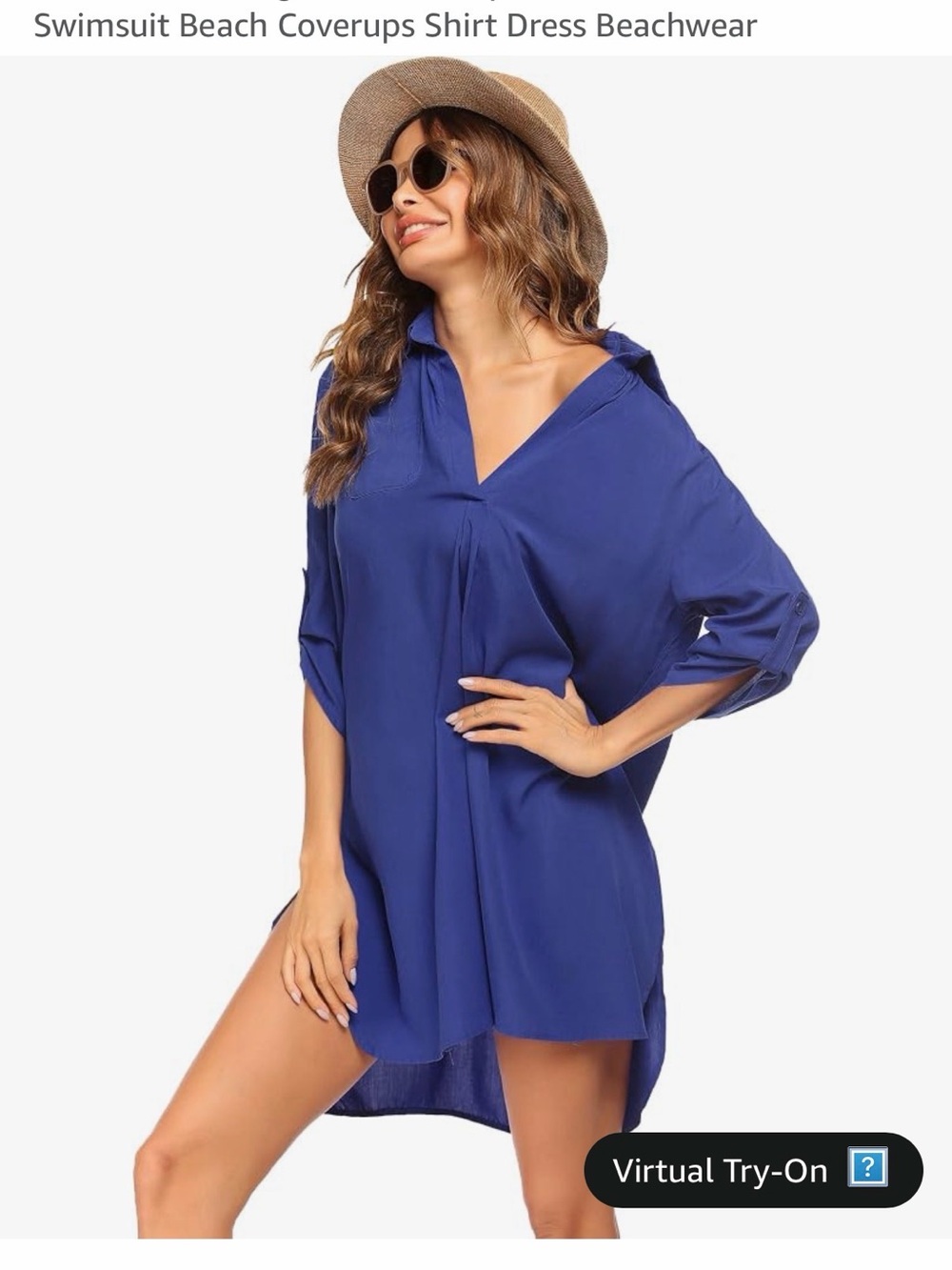Classic V-Neck Blue Beach Coverup Shirt